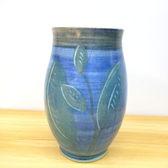 Vintage Hand Thrown Studio Pottery Vase with Leaves - Picture 5 of 16